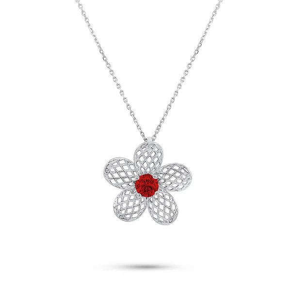 Collana Biancospino Fiore Rubino