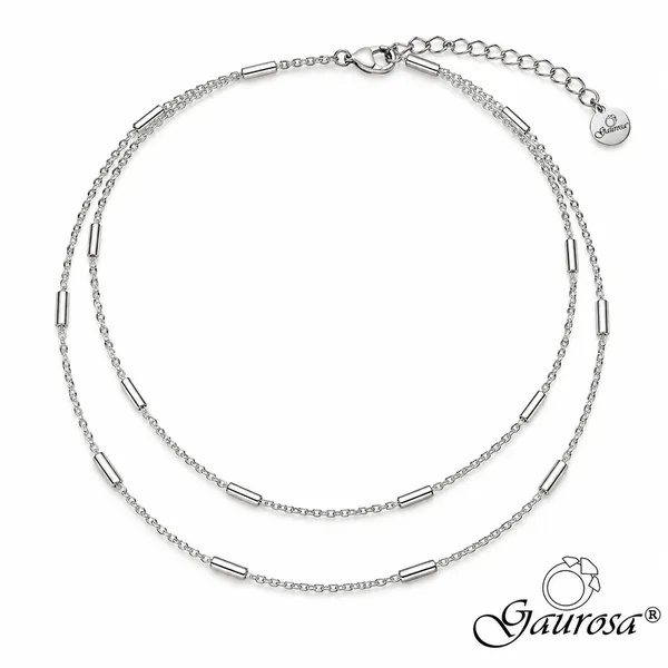 Cavigliera Doppio Filo con Elementi Lucidi in Argento Rodiato 925